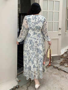 Vestido Maxi Elegante con Estampado Floral Completo Dazy Plus, Vestido Casual de Gasa de Manga Larga para Primavera, Verano y Otoño, Lavable, Estilo Dulce - Product Image 3