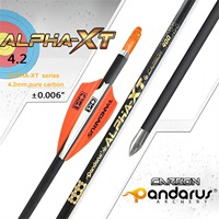 Flèches en carbone pur Pandarus Archery ALPHA-XT 4,2 mm ID avec ailettes Shield et pointe en acier inoxydable pour tir à l'arc recurve sur cible