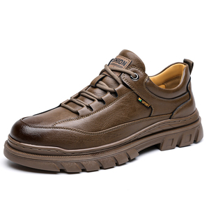 New Versatile and Trendy Men's Leather Casual Shoes with Thick Sole and Lace Up Comfortable Outdoor Walking Sports Chunky Shoes - Product Image 1