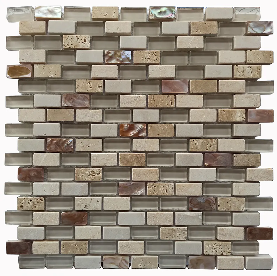 beige Stone real shell and Glass mix Backsplash tiles