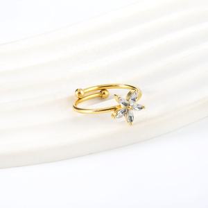 Anillos de Acero Inoxidable Chapados en Oro de 18K al por Mayor, Joyería de Moda, Anillos Ajustables con Zirconia en Forma de Flor, Regalo Romántico para Mujer - Product Image 5