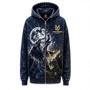 Sweat-shirt à capuche zippé pour homme Long Mission Wolf Moon Print, coupe classique, décontracté, pour l'hiver, 100% coton molletonné respirant - Product Image 6