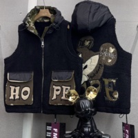 6940/FANMAJIALIE Nouveau design Gilet à capuche noir style grunge avec patch Teddy et imprimé lettres 'Hope' Haut décontracté pour le quotidien et la mode urbaine