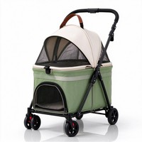Poussette double pour animaux de compagnie à 2 niveaux, pour 2 chiens jusqu'à 60 lb, avec panier amovible, pliable, poussette de voyage à double étage, fenêtre en maille, double frein arrière