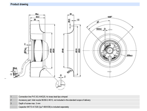พัดลมอุตสาหกรรมแบบแรงเหวี่ยง R2E225-AT51-14 ขนาด 225 มม. 230VAC 2550 รอบต่อนาที 700CFM 150W สำหรับระบบ HVAC - Product Image 4