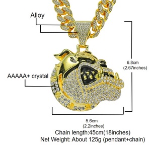 Liontin Perhiasan Bentuk Kepala Anjing Kreatif Terlaris, Dilengkapi dengan Kalung Rantai Cuban Hip-hop Berbahan Alloy Berlian - Product Image 6