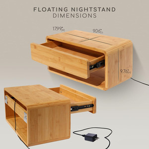 Modern Small Spaces <strong>Wall</strong> Mounted Nightstand Bamboo Floating <strong>Bedside</strong> <strong>Table</strong> With Drawer for Bedroom Living Room - Product Image 3