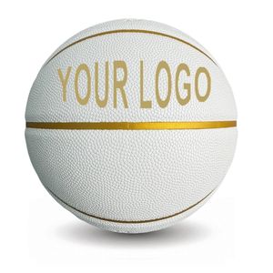 ลูกบาสเก็ตบอลหนัง PU คอมโพสิต คุณภาพสูง ทนทาน เป็นมิตรกับสิ่งแวดล้อม กันน้ำ  ขนาด 5 6 7  พร้อมโลโก้สั่งทำ  ลายเส้นสีขาวทอง - Product Image 2