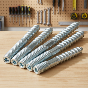 <b>Double</b> <b>End</b> Thread Dowel <b>Screw</b> M8 Coarse Thread Steel Zinc Plated Pan Head Self-Tapping Wood <b>Screws</b> - Product Image 2