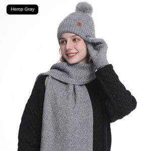 Mùa thu mùa đông Acrylic hat khăn găng tay ba mảnh thiết lập ấm áp hai lớp nhung dệt kim Unisex phổ biến giản dị 3D thêu - Product Image 1