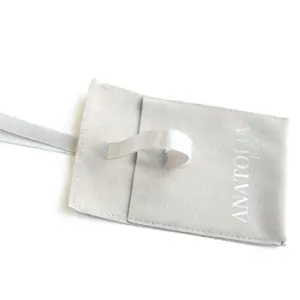 Горячий штамп ручной работы с пользовательским принтом серый замшевый мешочек для ювелирных изделий с логотипом