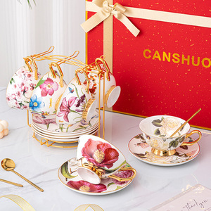 طقم فنجان وصحن من السيراميك الأنيق والراقي بتصميم عصري فاخر، فنجان قهوة من الخزف الصيني الرائع لشاي العصر على الطراز الأوروبي - Product Image 2