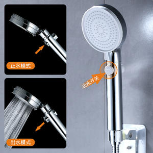 Pommeau de douche rond portatif, jet d'eau à arrêt rapide, effet pluie massant, installation facile, interface 4 points - Product Image 5