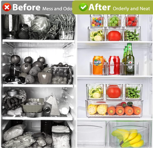 Paquete de 10 contenedores Organizadores de plástico transparente para refrigerador, tapas apilables para almacenamiento de alimentos, nevera, bebidas, frutas, encimeras de cocina - Product Image 3