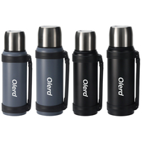 Teteras de viaje, botella de agua de acero inoxidable con aislamiento de doble pared con asa plegable y tapa de vaso, sin BPA, a prueba de fugas