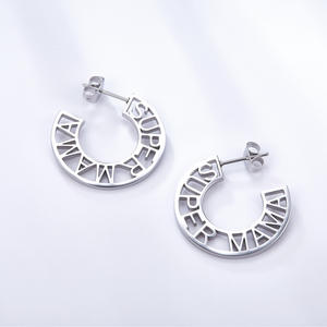 Gioielli <span class=keywords><strong>di</strong></span> <span class=keywords><strong>marca</strong></span> Punk <span class=keywords><strong>di</strong></span> lusso personalizzati in acciaio inossidabile Super MAMA C forma personalizzata lettera nome <span class=keywords><strong>orecchini</strong></span> con Logo - Product Image 2