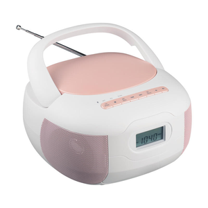 Reproductor de CD Portátil Rosa y Blanco Personalizado de Fábrica con Transmisión de Música por BT, USB, Radio FM y Doble Fuente de Alimentación para el Hogar y Viajes - Product Image 1
