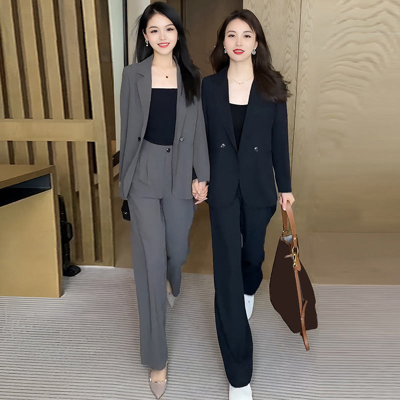 Elegant Solid Color Suit Coat Pants Set For Ladies, Oem/odm