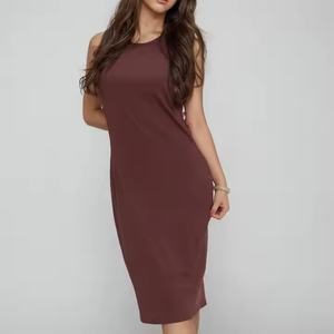Vestido Midi de Verano para Mujer, Transpirable, de Algodón, Sin Mangas, Ajustado, con Cintura Elástica, Color Sólido, para Uso Casual en Primavera y Otoño - Product Image 2