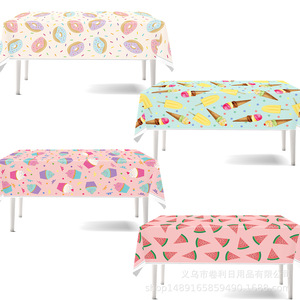 Custom Summer Ice Cream Watermelon Donut <b>Tablecloth</b> <b>Rectangle</b> Cartoon Birthday Party Decoration For Children's Parties - Product Image 3