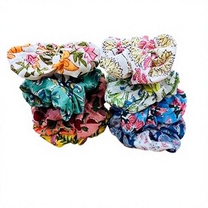 Wholesale assorted color handmade cotton scrunchies stretchable hair accessories hippie ponytail holders soft elastic hair ties - Product Image 1