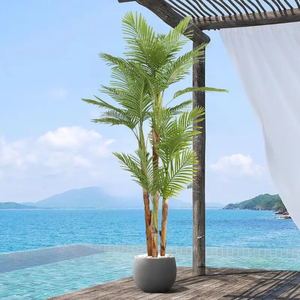 Faux Bonsai artificiale di canna d'oro palma con tre realistica pianta di palma per la casa decorazione per la casa di arredamento pianta - Product Image 1