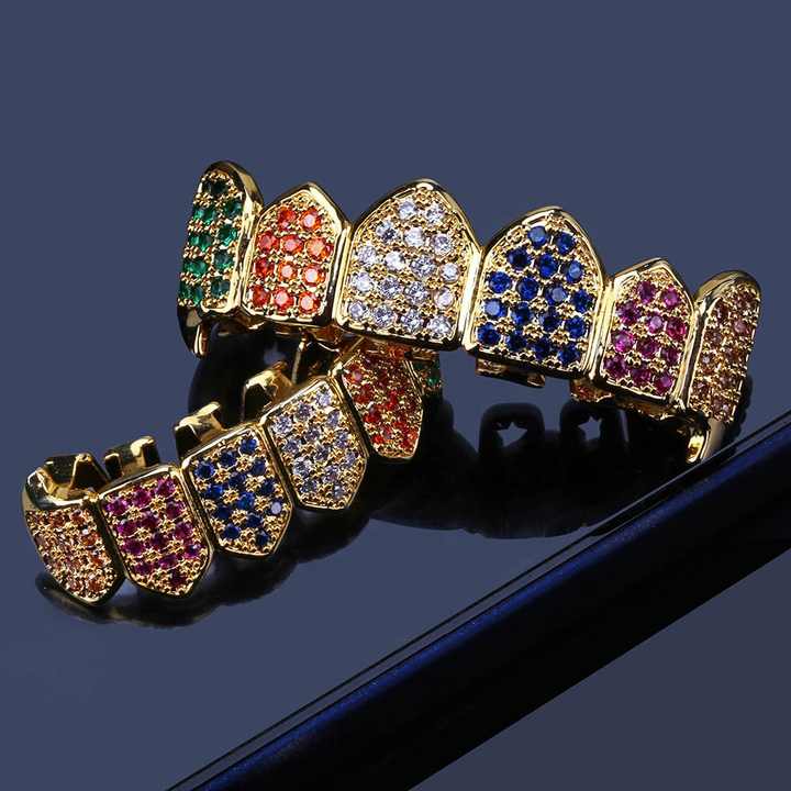 Gorra Y Aretes Chapados En Oro De 14 Quilates, Tapa De Dientes Individuales De Hip Hop, Realista, Para Fiestas, Dientes Abiertos, Parte Delantera