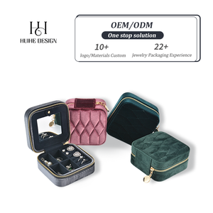 Tùy Chỉnh Công Suất Lớn Phong Cách Châu Âu Màu Xanh Đậm Lưu Trữ Hộp Đồ Trang Sức Tinh Tế Xách Tay Dây Kéo Vòng Cổ Vòng Hộp Mô Hình Vuông - Product Image 1