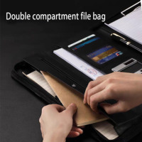 Carpeta de Archivo con Clip de Cuero PU A4 con Logotipo Personalizado Hongweishu, con Calculadora de 8 Dígitos y Cierre de Cremallera, Modelo HWS-253