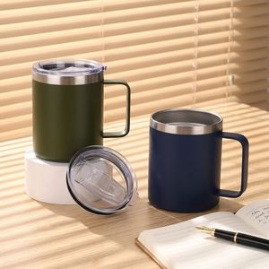 Mug à café en acier inoxydable de 12 oz avec poignée, tasse isotherme à double paroi sous vide avec couvercle pour boissons d'hiver et d'été - Product Image 1