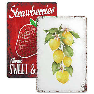 Ensemble de panneaux métalliques vintage fruits fraise citron, décoration murale rétro pour la maison, la cuisine, la ferme et le café - Product Image 1