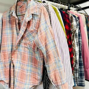 Camisa <span class=keywords><strong>Retro</strong></span> a Cuadros Rosa, <span class=keywords><strong>Ropa</strong></span> Holgada Informal de Alta Calidad, Ligeramente Usada, Vintage, Fábrica Jackwen, Venta al por Mayor, MOQ45kg - Product Image 1