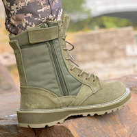 Bottes en cuir confortables pour hommes avec semelle Vibram, style combat vert, fermeture éclair, respirantes et utilisables en hiver comme en été
