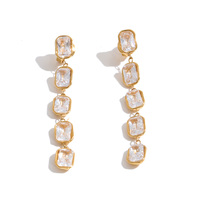Boucles d'oreilles longues JINYOU 9070 en acier inoxydable plaqué or PVD de luxe, boucles d'oreilles pendantes géométriques en zircon cubique, bijoux pour femmes