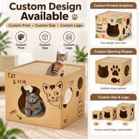 Maison à gratter pour chat en carton ondulé en gros avec coussin de grattage supérieur et trou de jeu en forme de poisson pour l'abri des animaux domestiques en intérieur