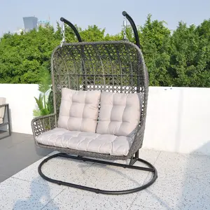 Hot Koop Custom Moderne Outdoor Twee Persoon Dubbele Schommel Stoel Rieten Opknoping Stoel Metalen Stand Patio Swing