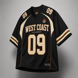 Maillot de football américain surdimensionné personnalisé, streetwear de la côte ouest, vêtements vintage hip hop pour fans - Product Image 4