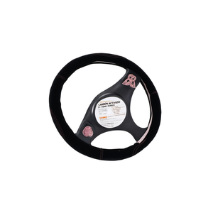 Housse de volant noire en faux daim avec surpiqûres roses pour l'intérieur de la voiture - Product Image 2