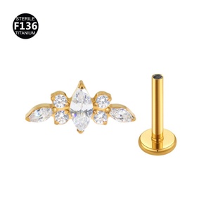 <span class=keywords><strong>Piercing</strong></span> de cartilage d'oreille en titane de luxe, style hip-hop, avec zircon en grappe de fleurs taille marquise, à filetage interne, pour labret, <span class=keywords><strong>tragus</strong></span> - Product Image 2