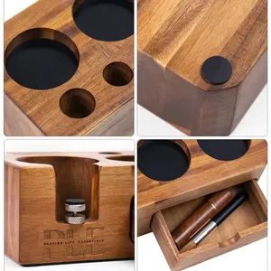 Soporte organizador de cajón rectangular clásico de madera de 51 mm para tamper de café multifunción, soporte para portafiltro de <span class=keywords><strong>molinillo</strong></span> 3/5 y estante de almacenamiento - Product Image 3