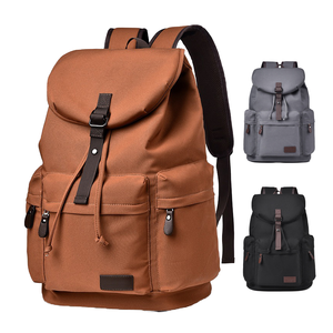Custom Large <strong>Roll</strong> Top Men's Laptop <strong>Backpack</strong> Waterproof Zipper Closure PU Leather &amp; Polyester Lining for Travel Office School Use - Product Image 1