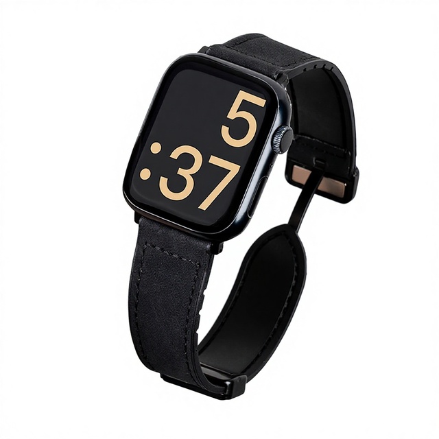 Luxury Crazy Horse Leather Strap Smartwatches Magnetic Folding Buckle Leather & Silicone Breathable Compatible for for
