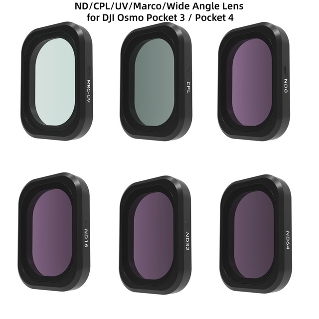 Filters for DJI Osmo Pocket 3 4, ND Variable ND8/16/32/64, CPL, Mist Diffusion, Anti-Pollution, 10X Macro, Wide Angle, Star Lens