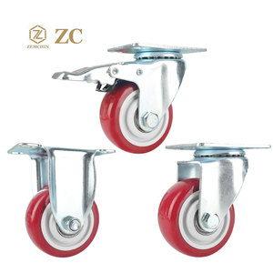 Endüstriyel arabası sarhoş tekerlek 1.5/2/3/4/5 inç PU kırmızı döner ağır <span class=keywords><strong>Caster</strong></span> ile fren tezgah mobilya ofis için - Product Image 2