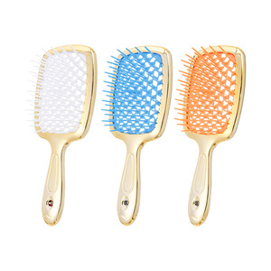 Brosse à cheveux massante creuse avec coussin en maille nid d'abeille pour le coiffage et le volume à domicile, brosse en plastique de forme rectangulaire - Product Image 1