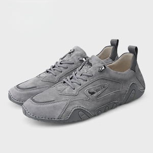 <b>Beige</b> Genuine Leather Mesh Lining Solid Walking Shoes Lace Casual Sneakers Breathable Lightweight Toe for Daily Outdoor Wear - Product Image 4