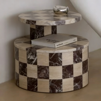 Table basse carrée moderne en travertin et marbre naturel Rosso Levanto, table à damier, table basse moderne en marbre, tables d'appoint