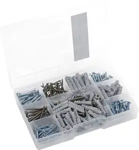 Dowel Universal and Wood Screws PZ Pozidriv Drive Galvanised Set with Wall Plugs Assortment Box 259 Pieces, Varying