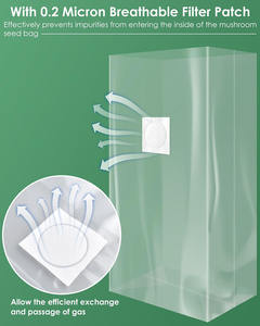 カスタムロゴデザイン余分な厚いオートクラバブルキノコは、微孔性フィルターパッチ付きバッグを成長させる大型耐久性のあるビニール袋 - Product Image 3