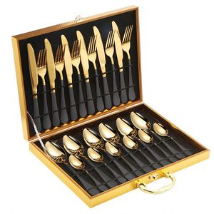 Hot Selling Disposable 24-Piece Sustainable Modern Gift Set Gold Stainless Steel Mirror Finish Flatware Box Custom Logo Option - Product Image 2